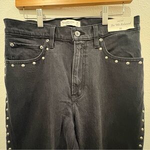 NWT Abercrombie & Fitch Black Studded 90’s High Rise Relaxed Jeans